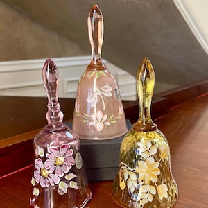 Lot of 3 Fenton Glass Hand Painted Bells; Fenton Glass Bell