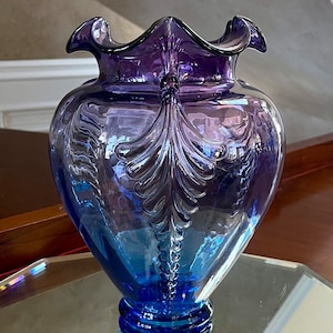 Fenton Glass Ombré Mulberry 10” Vase; Mulberry Fenton Art Glass