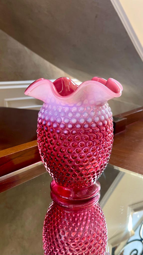 Rare Size Fenton Large Opalescent Cranberry 7 3/4” Tall Vase