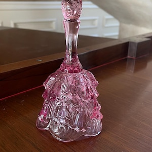 Fenton Glass Pink Lily Temple Bell; Pink Fenton Hand Bell