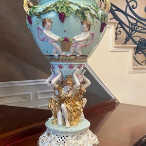 Dresden Style 24” Hand Painted Porcelain Centerpiece; Marked Richard Klemm Dresden Germany