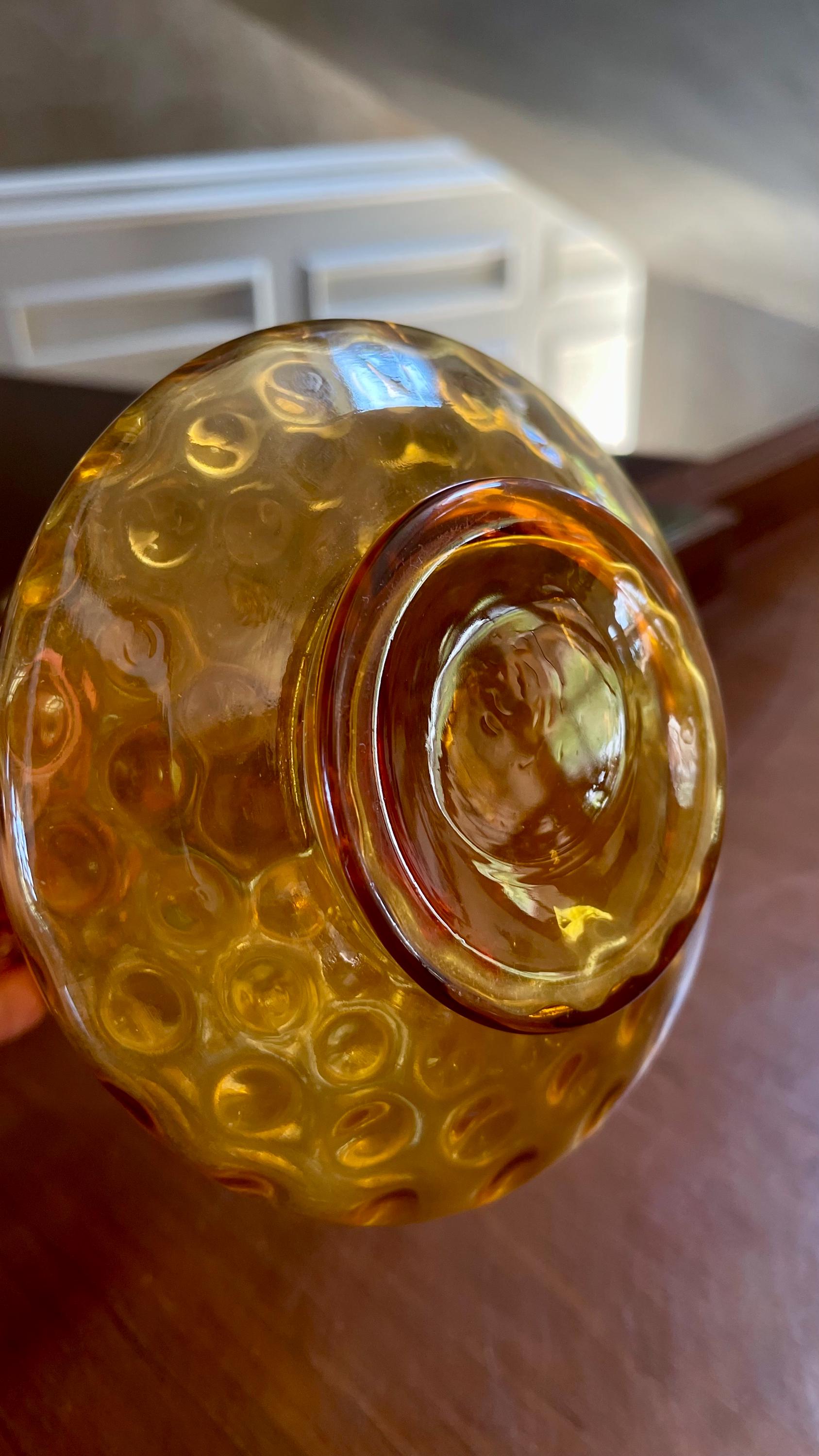 Fenton Amber Glass Coin Dot Pinched Double Ruffle Top Vase  Vintage Fenton Coin Dot Ruffled Top Vase~Amber main image 1