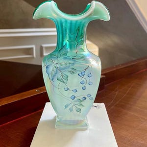 Fenton Glass Hand Painted New Century Collection Vase; Fenton Hand Painted Vase