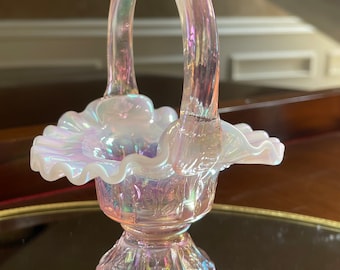 フェントン アート グラス ピンク 虹色 ミニチュア 5.5 インチ