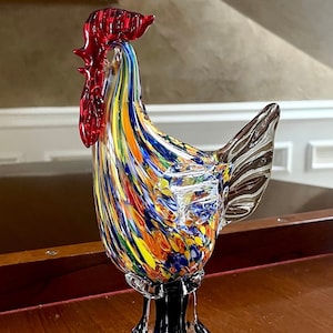Murano Art Glass Rooster Sculpture; Mid Century Modern Art Glass; Murano Hand Blown Art Glass Rooster