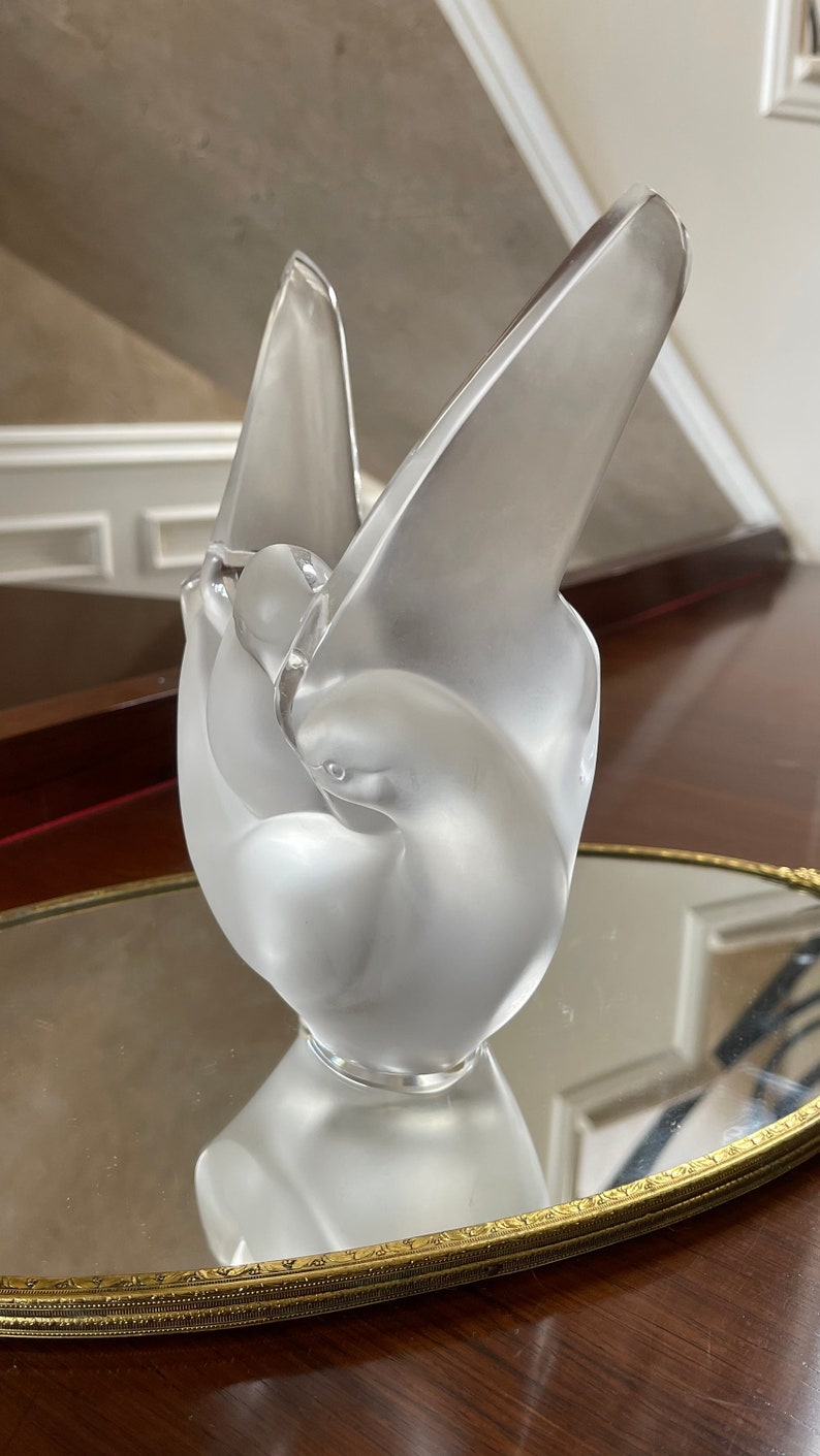 Lalique Crystal Love Birds Vase 12258 Lalique Birds Etsy