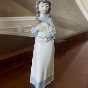 NAO Girl Holding Her Dog by Lladro Porcelain Figurine Made in Spain