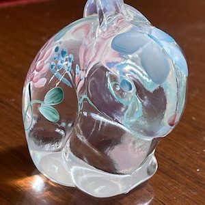 Fenton Glass Hand Painted Butterfly Chubby Bunny Rabbit Figurine Paperweight; Vintage Fenton Glass Rabbit
