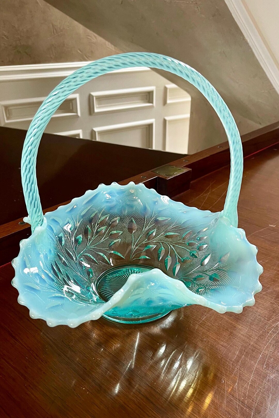 Rare Size Fenton Very Large Opalescent Basket; Vintage