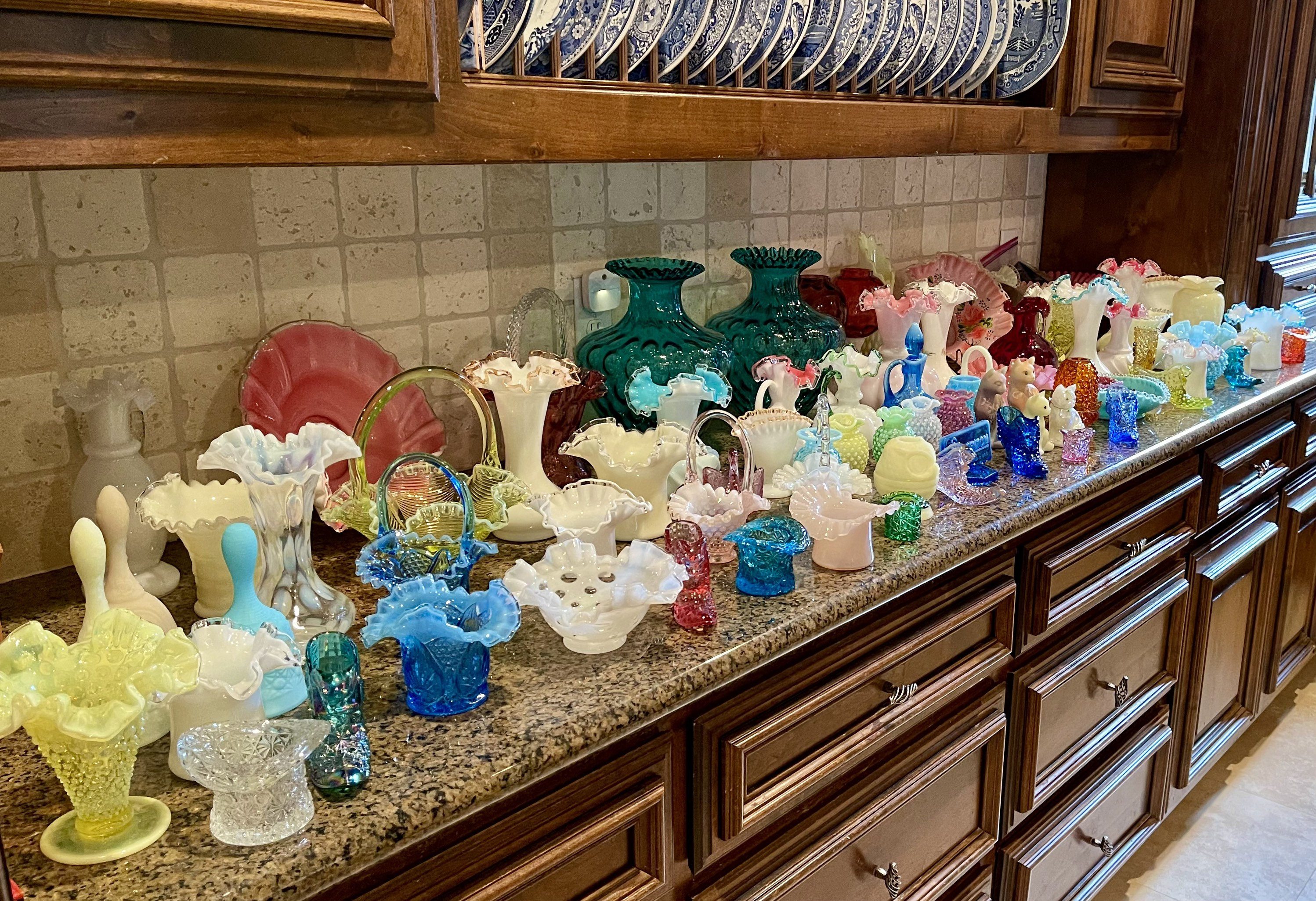 Vintage Fenton Glass Clear Opaline Basket; Collectible Fenton