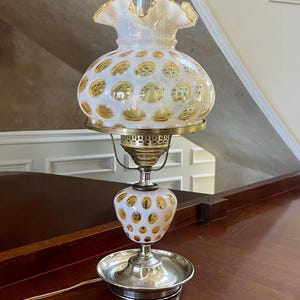 Fenton Honeysuckle Opalescent Coin Dot Optic Electric Lamp