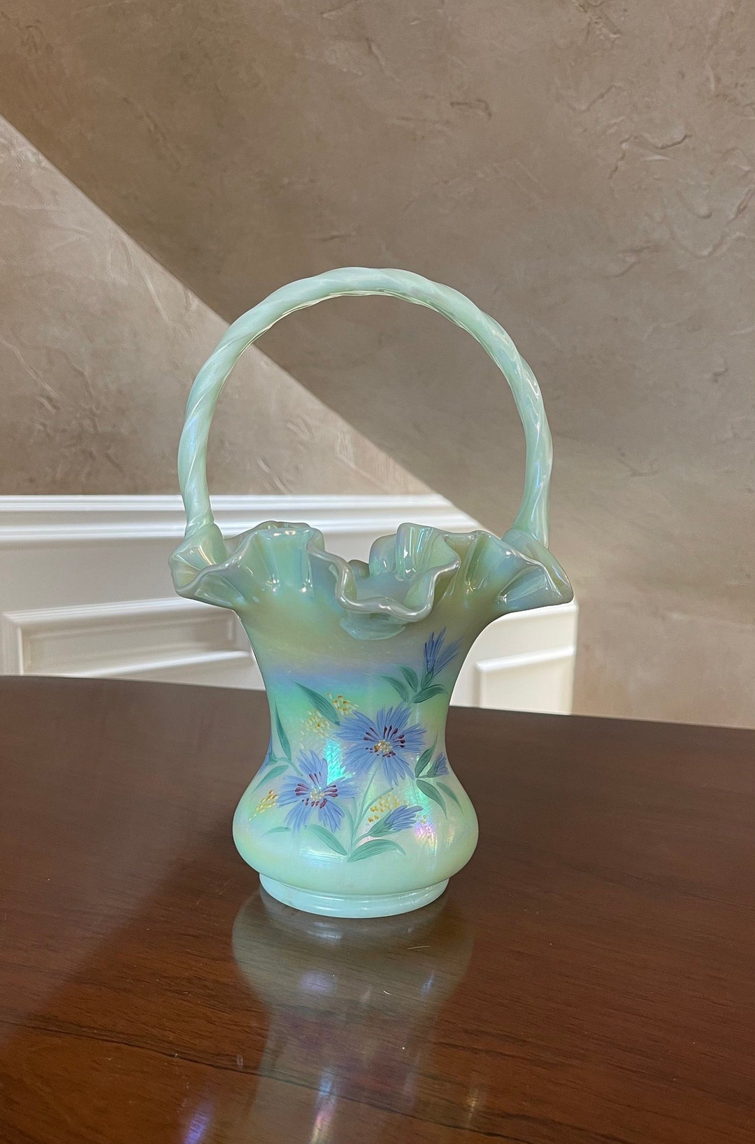 Outstanding Fenton Glass 10.5 Hand Painted Basket Fenton Hand Painted