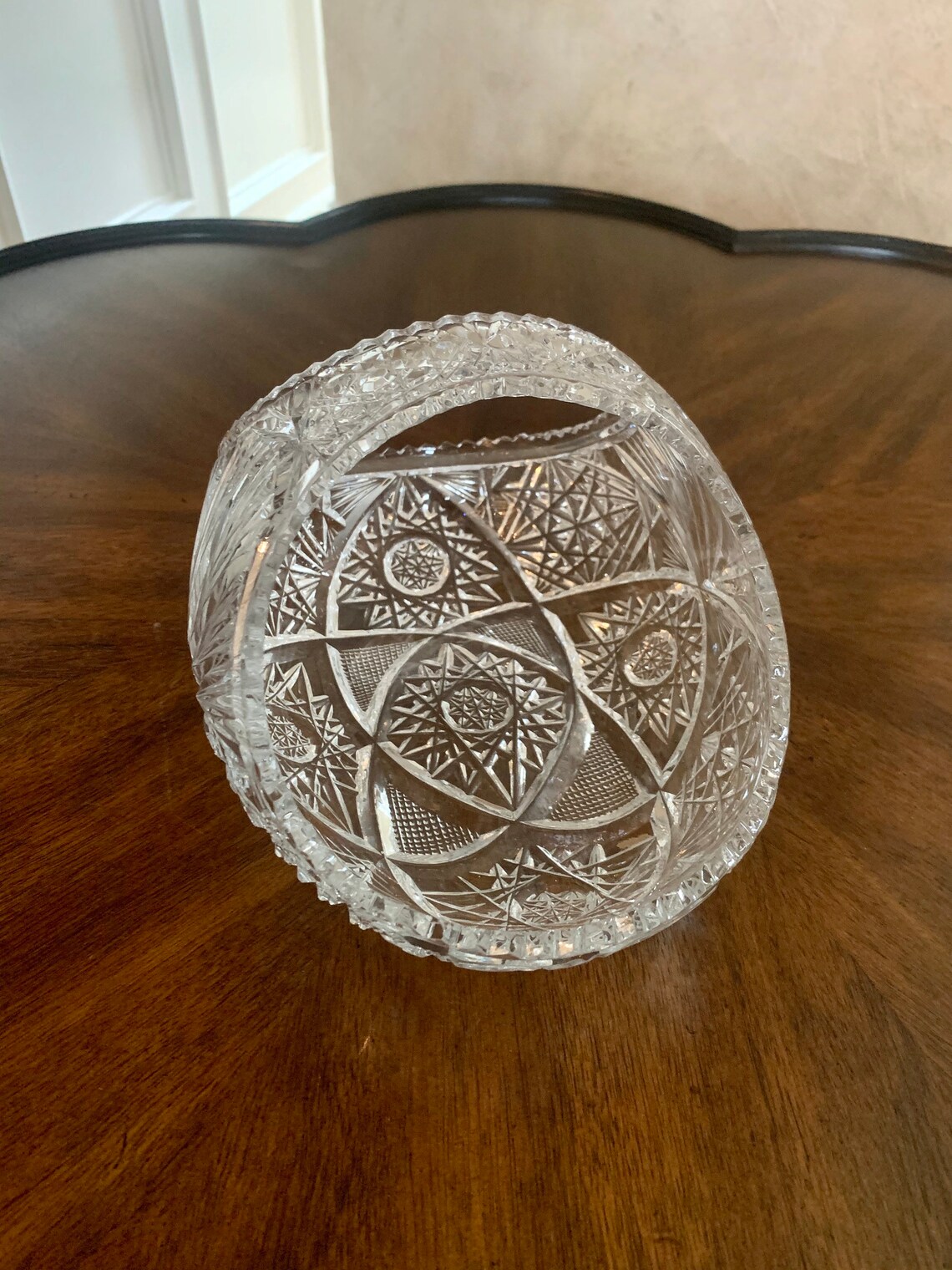 Large Vintage Hand Cut Lead Crystal Basket Pinwheel Pattern Etsy