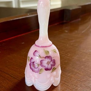 Fenton Rosalene Slag Glass Hand Painted Mini Bell; Fenton Glass Bell