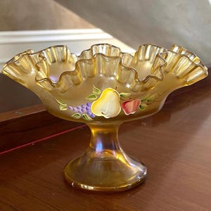 Fenton Glass 100 Years Hand Painted Fruit Compote