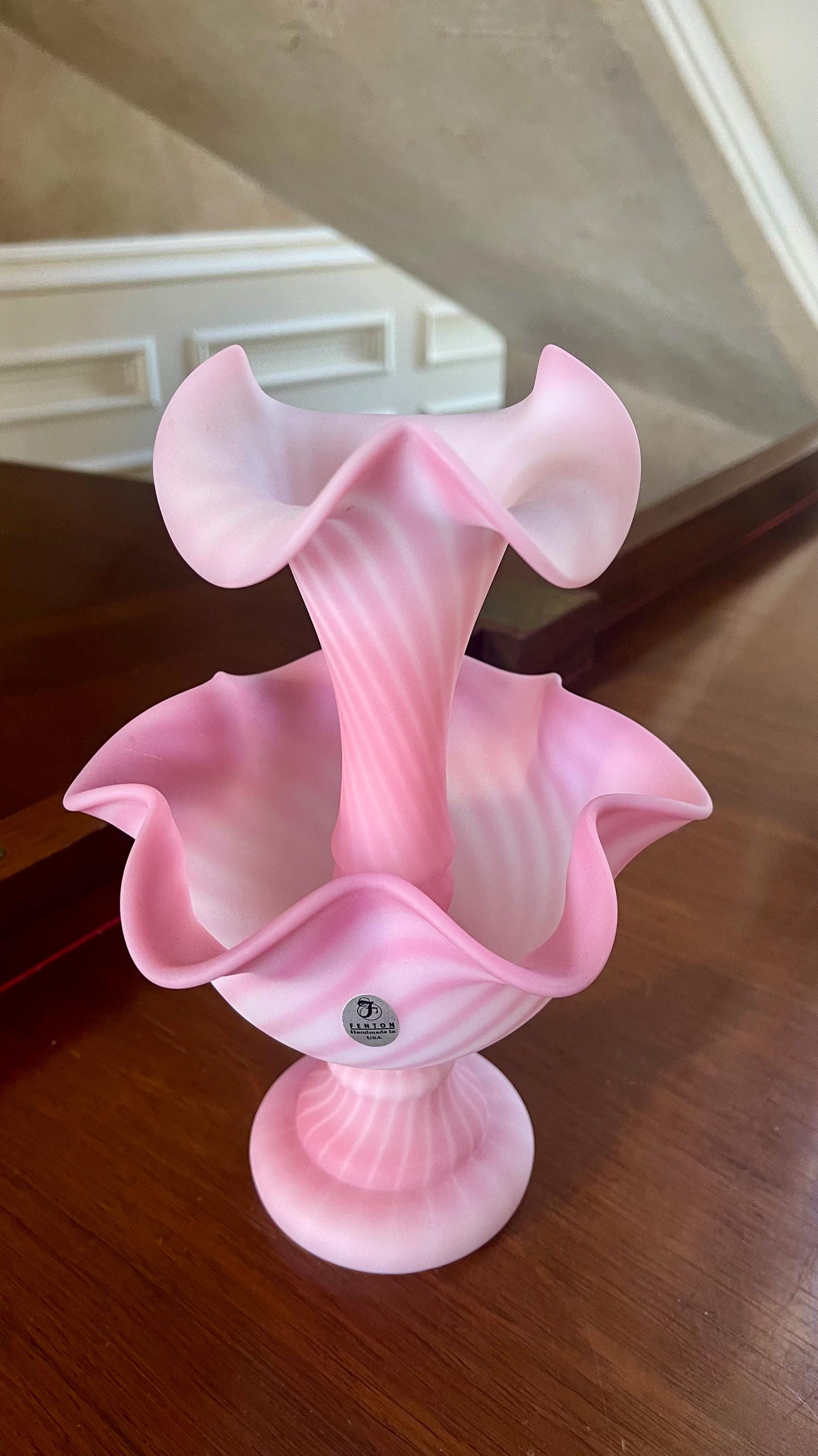 Fenton Rosalene Satin Glass Spiral Optic Epergne; Fenton Glass