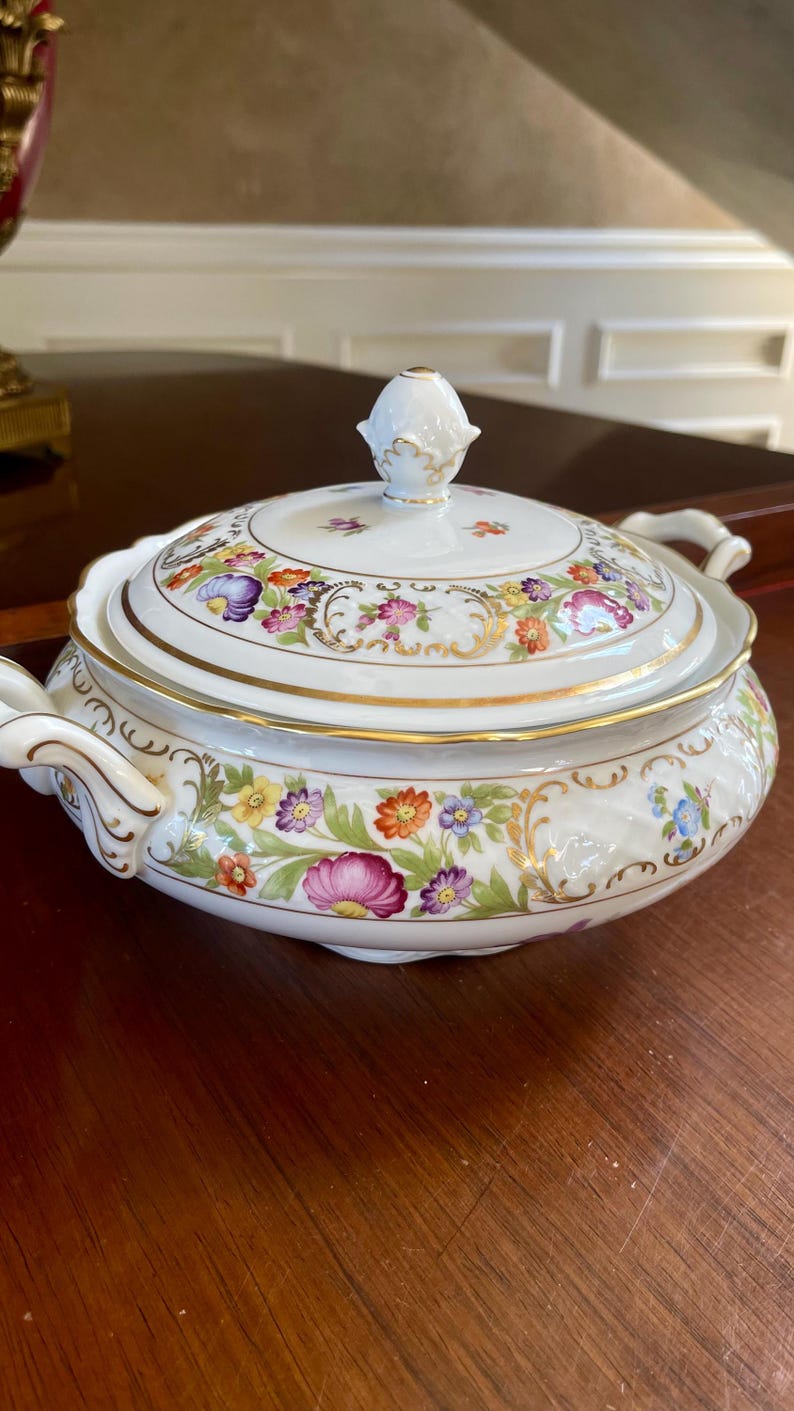 Schumann Bavaria Empress Dresden Flowers Round Covered Vegetable Bowl ...