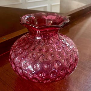 Fenton Cranberry Glass Vase; Fenton Hand Blown Glass Vase