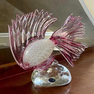 Murano Art Glass Pink And Gold Fleck Beta Fish Sculpture; Mid Century Modern Art Glass; Murano Hand Blown Art Glass Fish