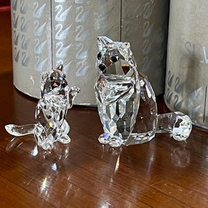 Pair Swarovski Crystal Sitting Cat Figurines 7634 In Original Boxes