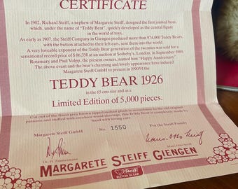 Steiff 65cm “happy Anniversary” Teddy Bear 1926 Replica; Fully