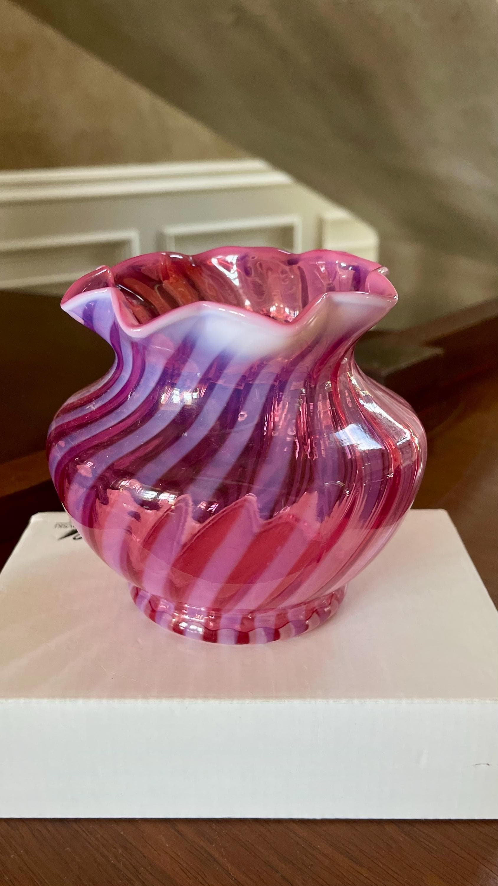 Fenton Cranberry Opalescent Swirl Vase - Etsy