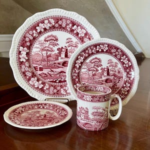Spode Pink Tower 4 Piece Place Setting Made in England Six Available