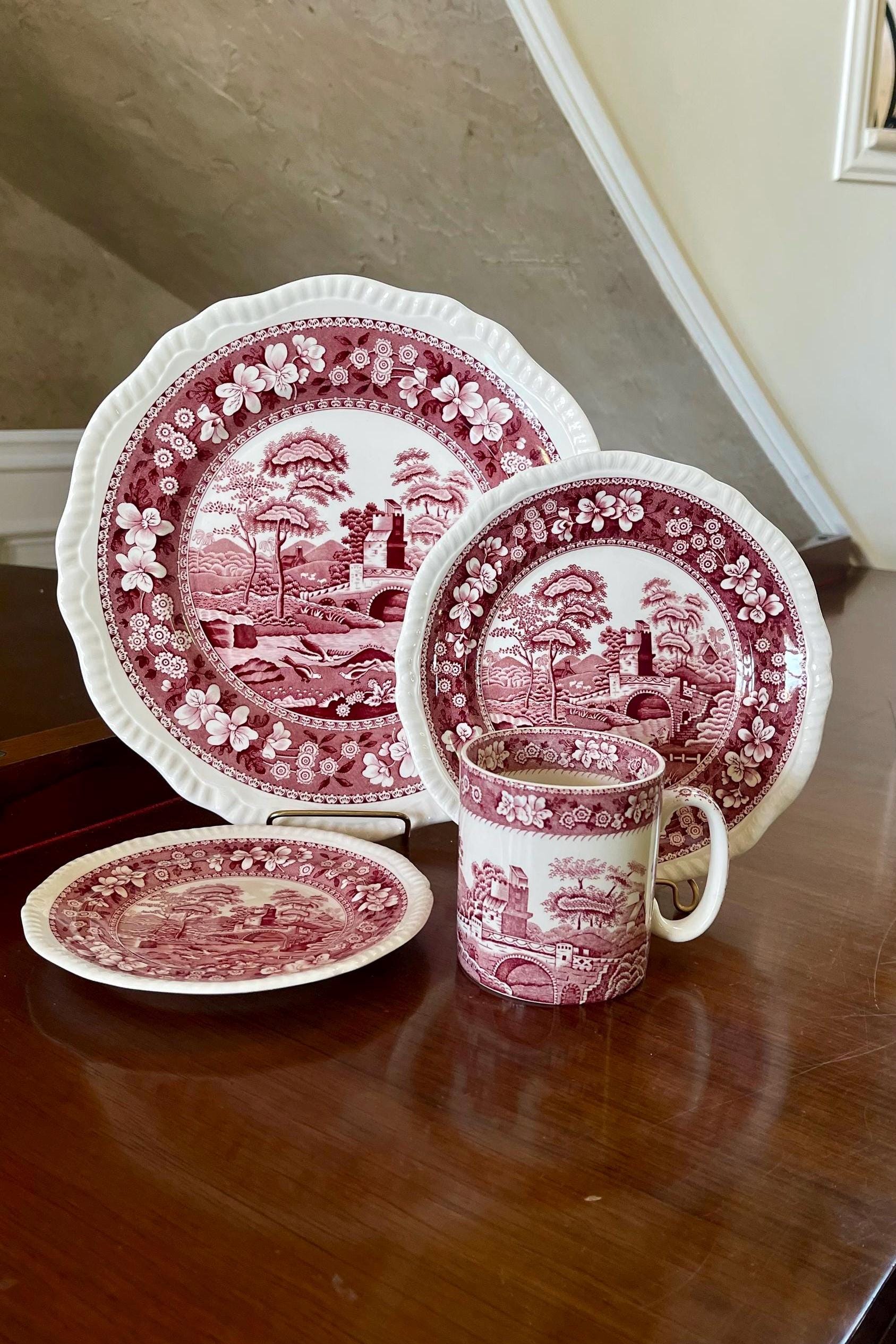 Spode Pink Tower 4 Piece Place Setting Made in England Six
