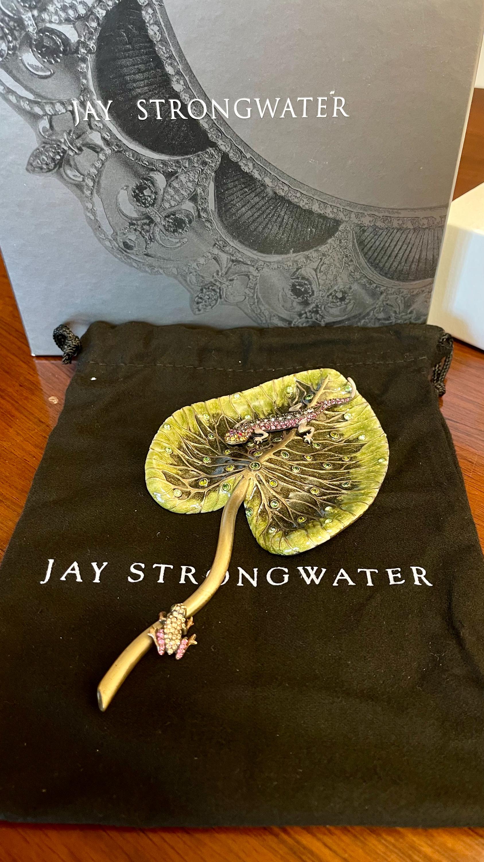 Jay Strongwater Lily Pad With A Frog and Salamander Enamel and