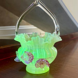Antique Victorian Uranium Glass Basket