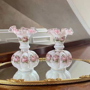 Pair of Fenton Glass 1940’s Charleton Vase’s; Fenton Art Glass Melon Vase