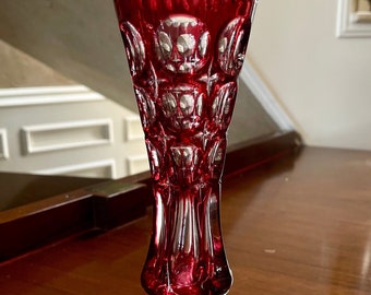 Hand Cut German Lead Crystal Cranberry Cut to Clear Flower Vase - Etsy