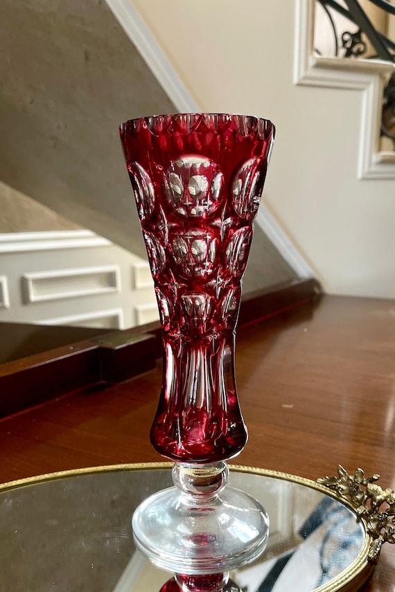 Hand Cut German Lead Crystal Cranberry Cut to Clear Flower Vase - Etsy