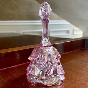 Fenton Glass Pink Iridescent Lily Temple Bell; Iridescent Pink Fenton Hand Bell