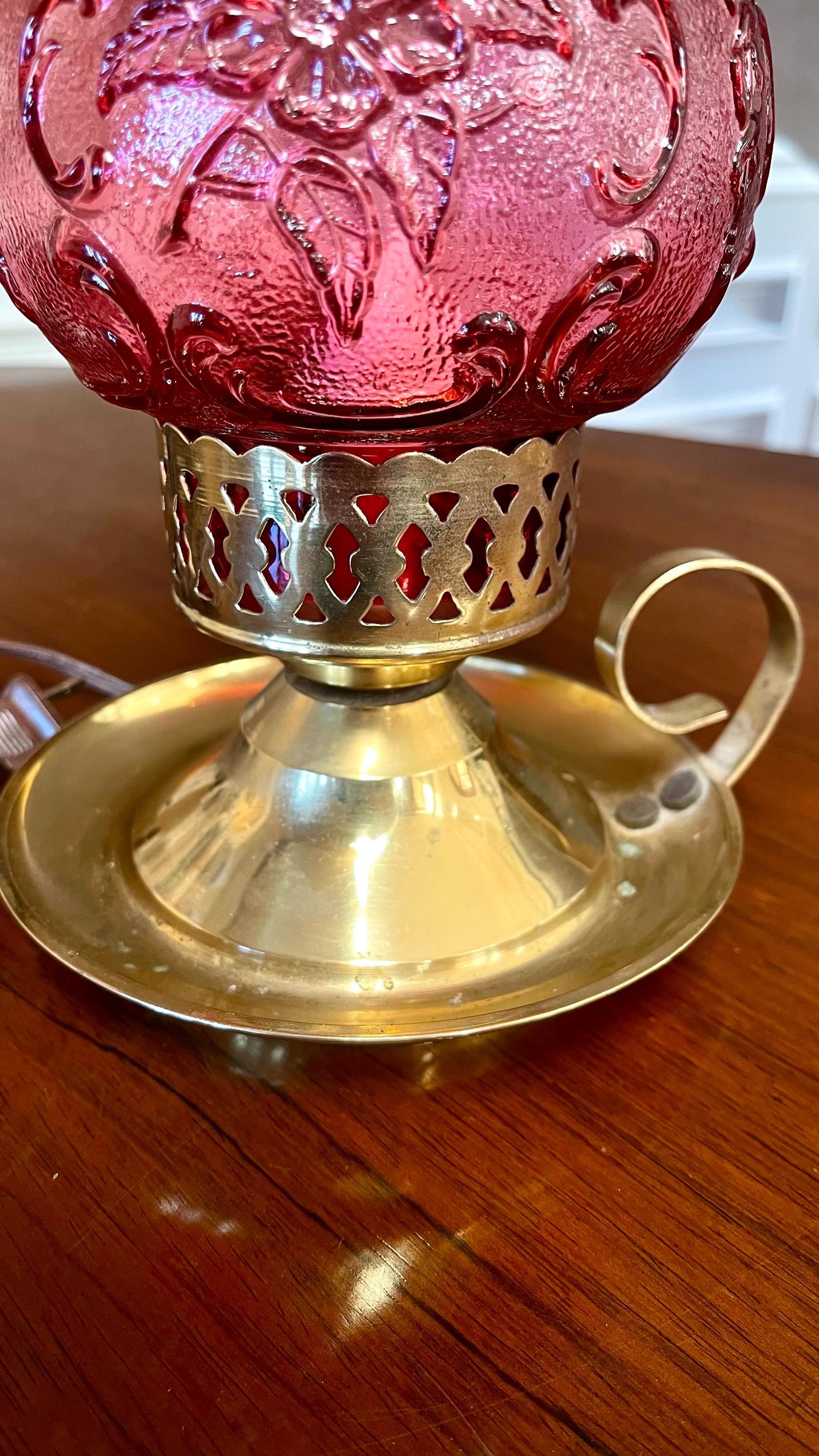 フェントン クランベリーガラス ワイルドローズランプ; フェントン