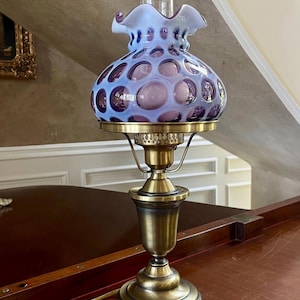 Rare Fenton Aubergine Purple Opalescent Coin Dot Optic Electric Lamp