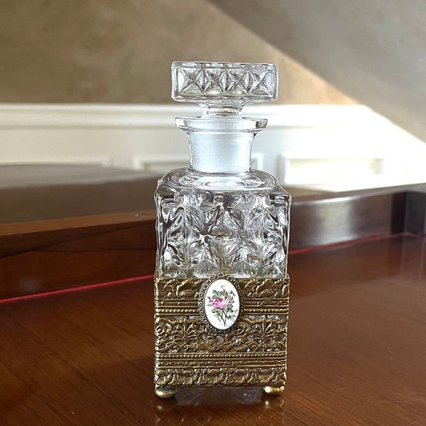 bouteille de parfum vanité vintage ; Flacon de parfum en laiton doré ;