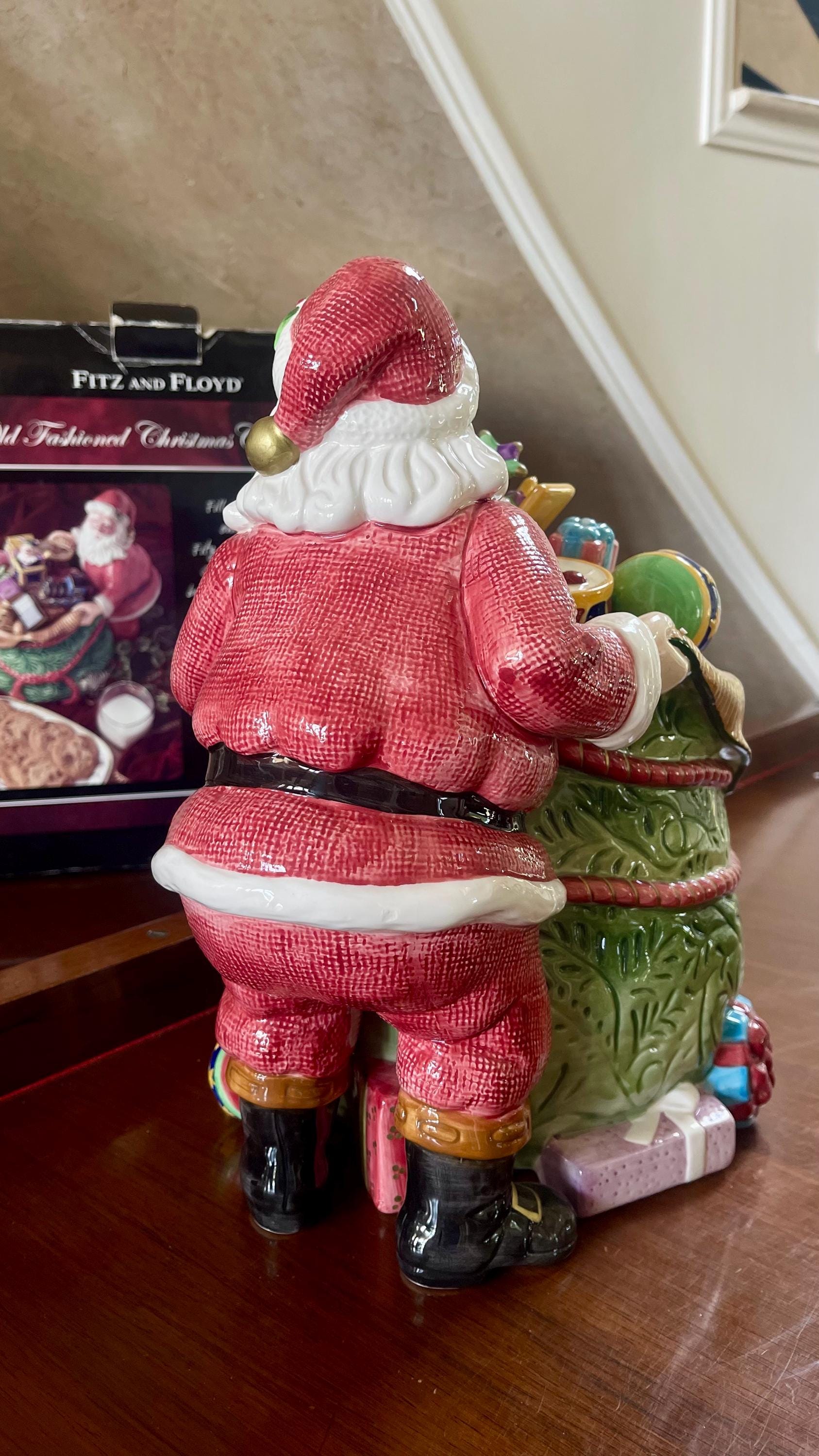 Fitz & Floyd Santa Claus Cookie Jar Bag of Toys Ceramic FF 1988