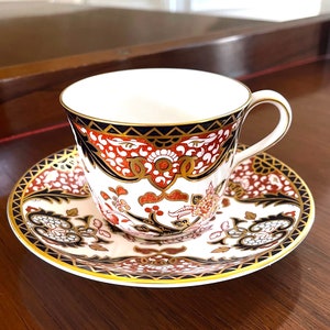 Royal Crown Derby Kings Pattern Fine English Bone China Flat Cup and Saucer Set