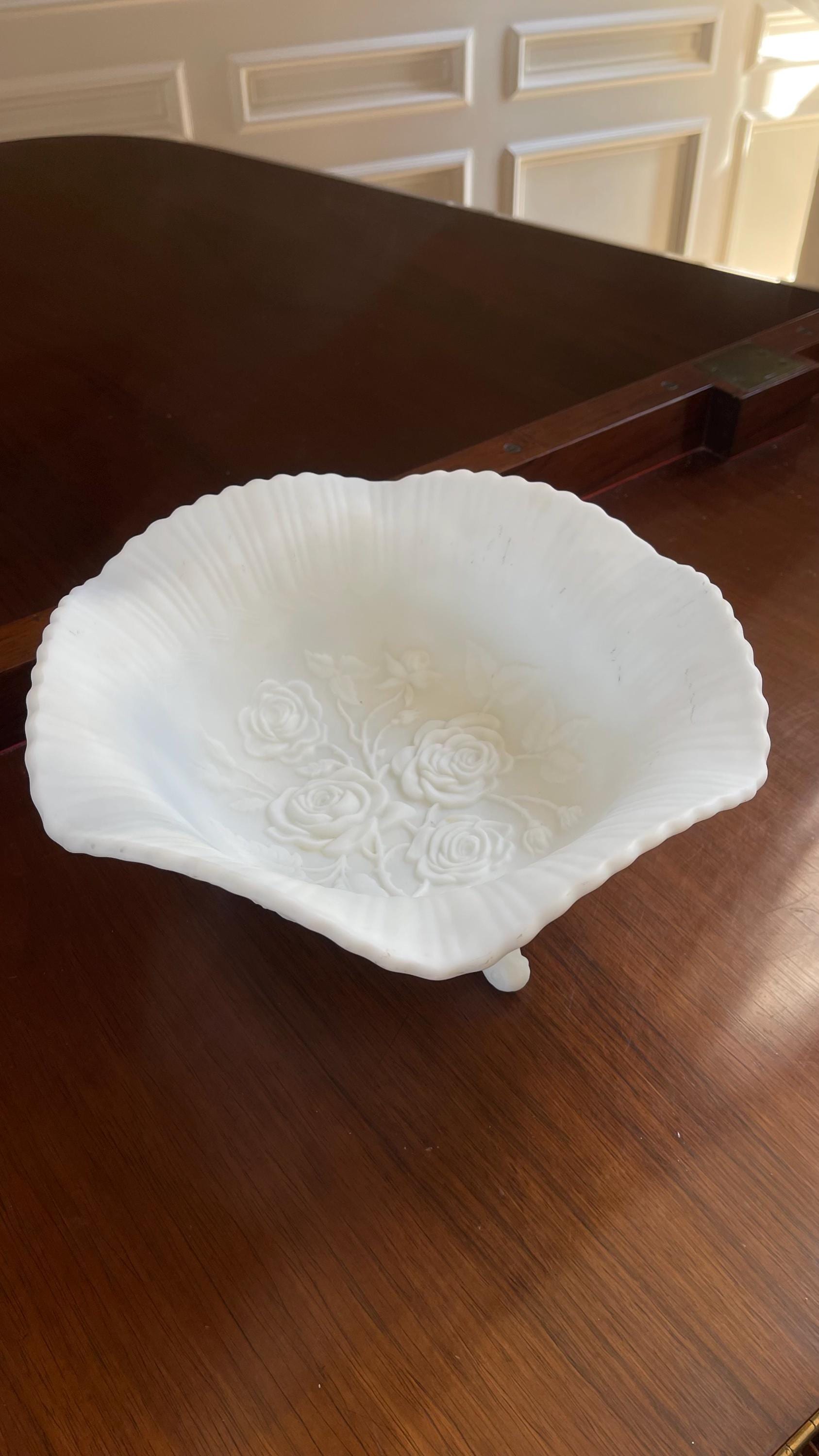 Imperial Glass Open Rose White Satin Glass Compote