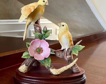 【misen2014さま】antique bird ❀ ゼンマイ仕掛けの小鳥さん Andrea by Sadek Canary Bird Figurine With Wooden Base Made in