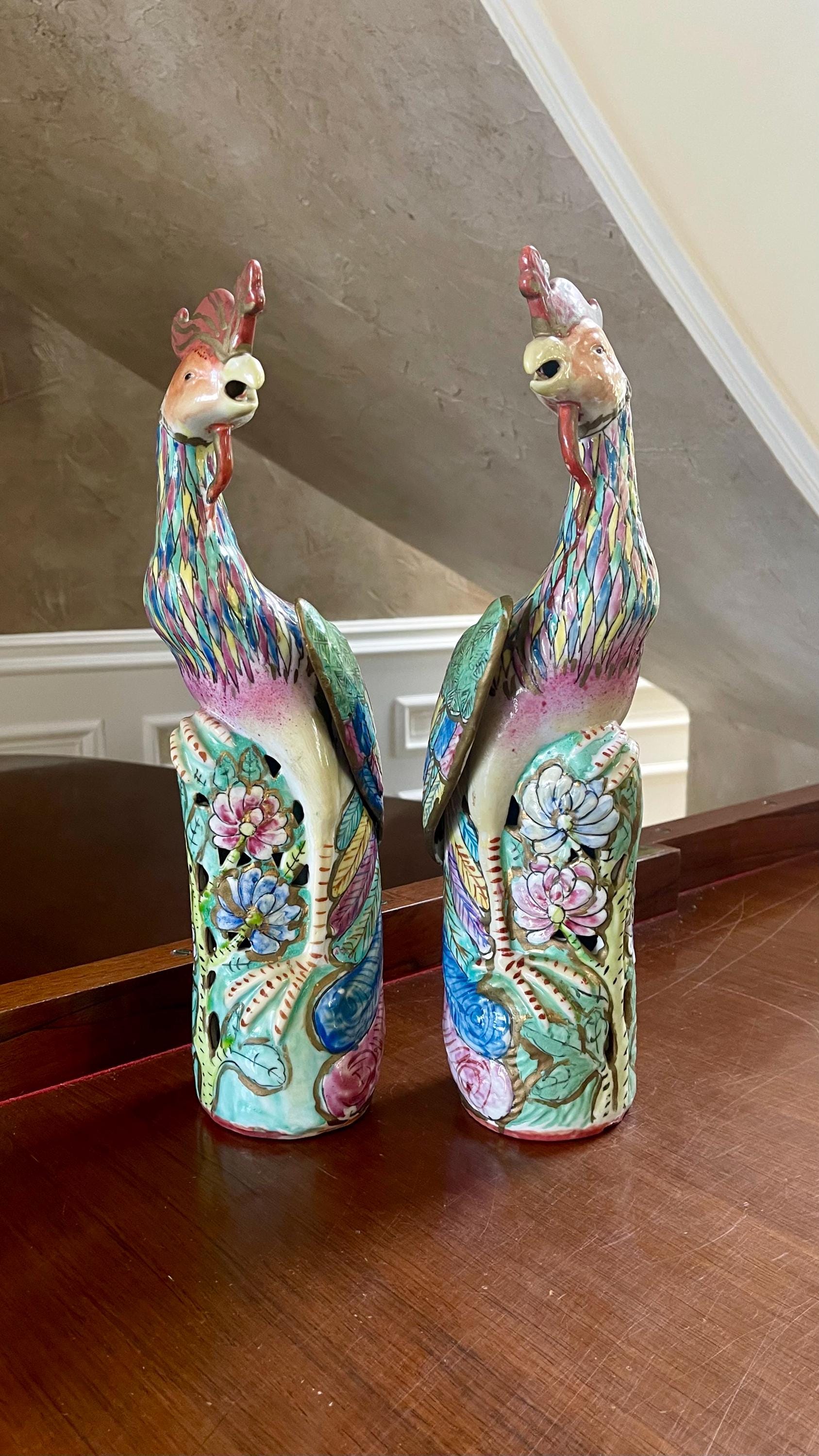 Pair 20th Century Chinese Export Handpainted Polychrome Porcelain