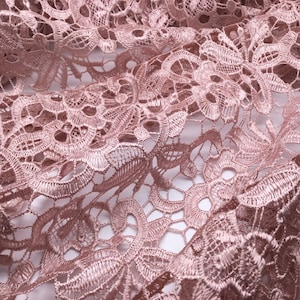 NEW Heavy Embroidered Tea Rose Pink Floral Lace Fabric