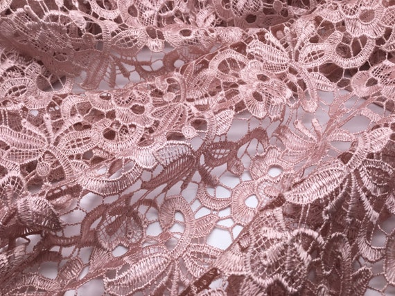 NEW Heavy Embroidered Tea Rose Pink Floral Lace Fabric - Etsy