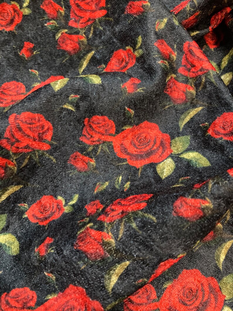 NEW High Class Floral & Roses Print Stetch Velvet Velour Jersey Fabric ...