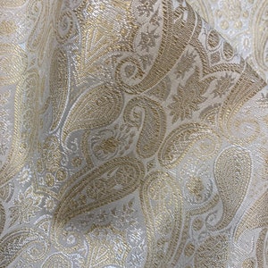 NEW High Quality Gold Cream paisley Silky Jacquard Fabric