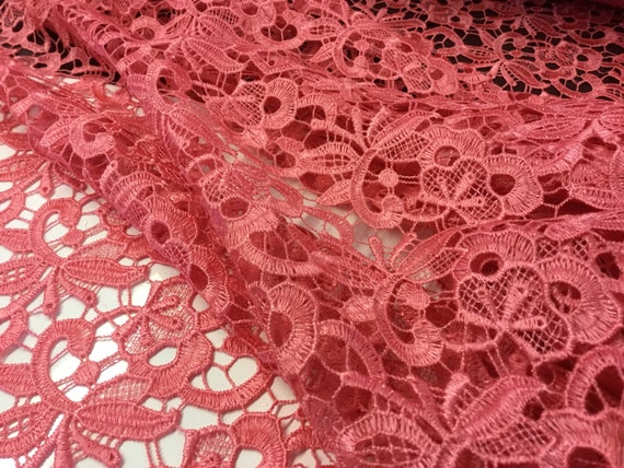NEW Heavy Embroidered Coral Floral Lace Fabric Etsy UK