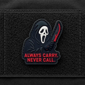 Never Call | 2 x 2.5 Inch EDC PVC Morale Patch | Halloween Slasher Horror Patch | Hook & Loop