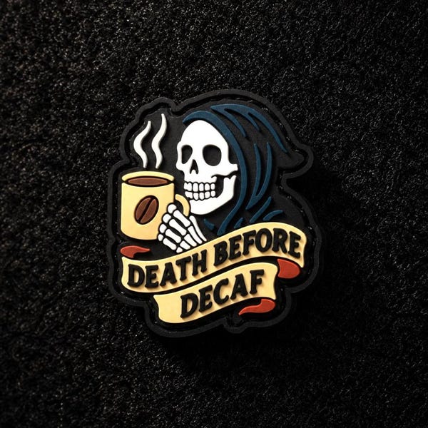 Death Before Decaf | Coffee Reaper GITD EDC PVC Morale Patch | Glow in the Dark | Hook & Loop