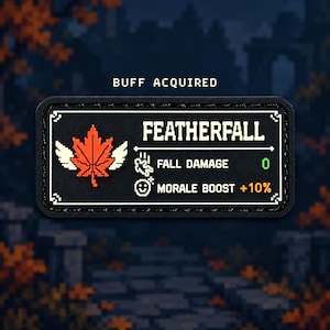 Featherfall / Toppa morale in PVC EDC da 2,5 x 1,2 pollici / Buff per danni da caduta / Toppa per giocatori RPG / Chiusura a strappo